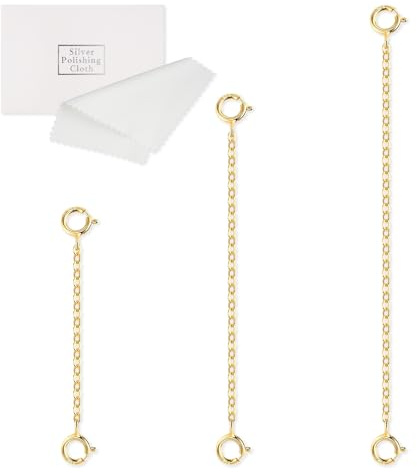 Aurvivia 3 Pcs Gold Necklace Extender,925 Sterling Silver Chain Extender,3cm 5cm 8cm Double Headed Circle Adjustable Necklace Bracelet Anklet Extension Extender Chains for Jewelry Making