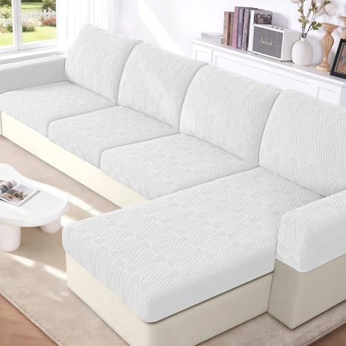 VANSOFY Couch Cushion Covers for Sectional Sofa, Stretch Jacquard Couch Seat Cushion Covers, Individual Washable Furniture Protector Sofa Slipcovers for Pet (3Pc Seater or Back Cover, Porcelain White)