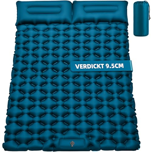 FORRINX Materassino Campeggio Autogonfiabile per 2 persone 9.5cm, 204 x 130 cm Ultraleggero Materasso Gonfiabile portatile Letto Campeggio per Outdoor, escursionismo, trekking, tende, spiaggia
