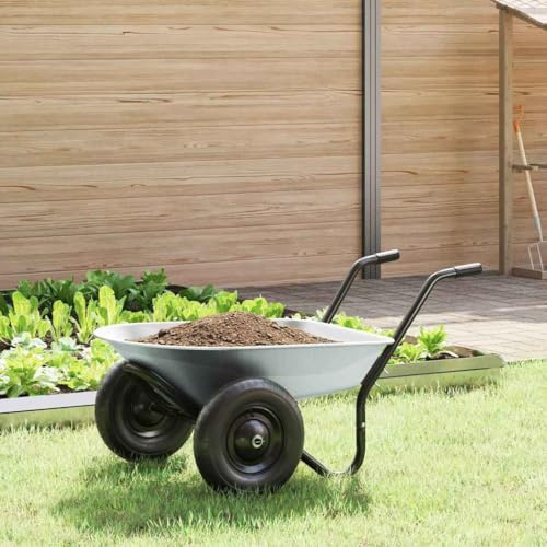Kaloriko skottkärra av stål i silversvart 124 x 73 x 65 cm med pneumatiska däck, robust för transport av jord, löv, sand, grus och trä perfekt för byggarbetsplats, gård, stall, säng