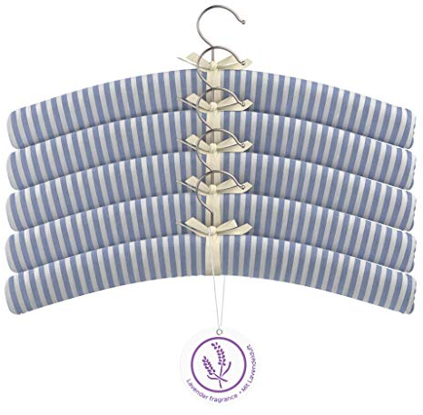 bonVIVO® Lavinia Gepolsterte Stoff-Kleiderbügel, Blau-Weiß Gestreift Mit Weichem Baumwollstoffüberzug Und Lavendelgeruch
