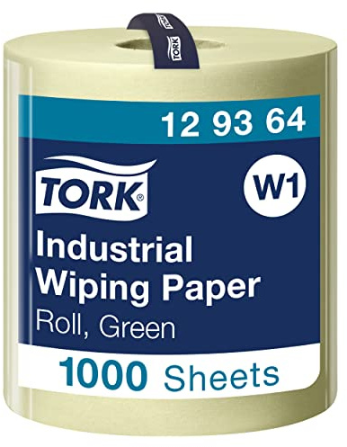 Tork 129364 Industrial Wiping Paper / 3 Ply Absorbent, Recycled Paper Suitable for Tork W1 Wipers Wall/Floor/Standard System / Green / 1 x 340m / Ø 35cm