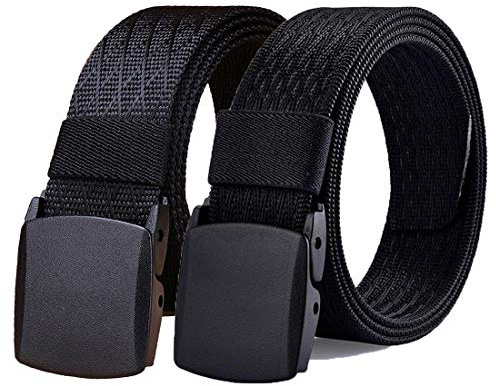 WYuZe Black Nylon Webbing Belt-2 Pack Plastic Military Tactical Web Belt for Men,Black W+black J,Waist: 28-42