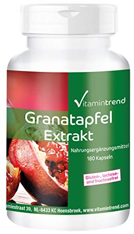 Vitamintrend Granatapfel Extrakt 500mg, 180 Kapseln, hochdosiert, Nahrungsergänzungsmittel vegan ohne Magnesiumstearat, in Deutschland hergestellt