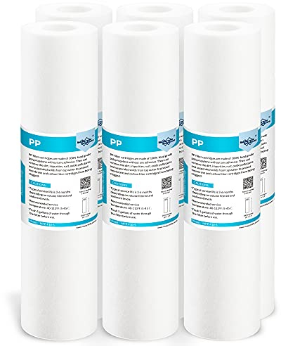 Membrane Solutions 5 Micron 10 x 2.5 Cartucho de Sedimentos, Filtros de Agua de Sedimentos Recambio de Filtros para Sistema de Filtración, Ósmosis Inversa - 5 Micras, 6 Pack