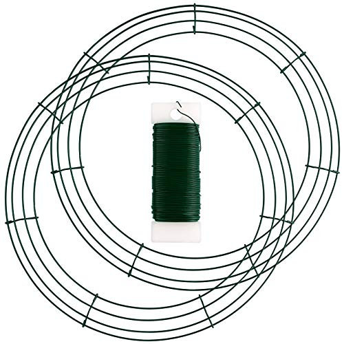 Elcoho 2 Pack Wreath Frames with Green Flexible Paddle Wire Holiday Wreath Frames for Christmas Wreaths, Crafts, and Floral Flower Arrangements