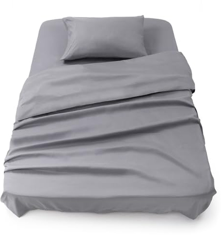 Blumtal® Bäddset 3-delat - Öko-TEX-certifierat set om 3 - underlakan 90x190x30cm + underlakan utan resår 160x275cm + örngott 50x80cm - lakan & örngott mikrofiber - grå