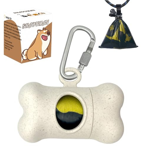 Bone-Shaped Dog Poop Bag Holder for Leash |Dispenser with 15 Leak-Resistant Waste Bags & Carabiner Clip(Wheat)