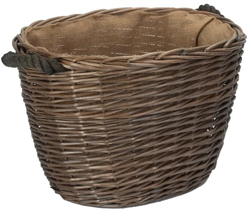 Vanilla Leisure Large Oval Wicker Log Basket for Wood Burner & Fireplaces, Natural Antique Wash, Willow Material, Oval Shape, Antique Wash Natural Color