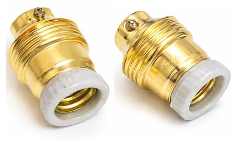 Portalampada E14 Vintage Ottone e Porcellana (Set 2pz) per Restauro Lampadari e Candelabri Antichi – Filetto M10x1 – Bassa Tensione 12/24V – Stile Classico Retrò