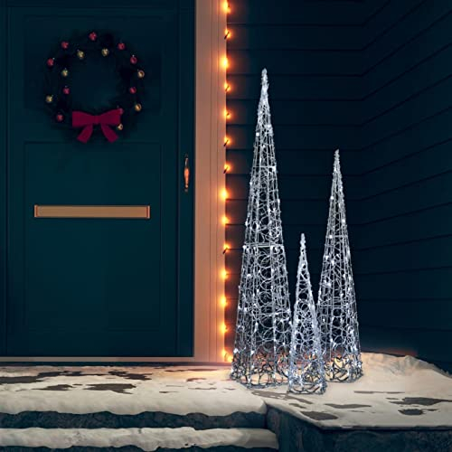 Tidyard Lampada a LED a forma di cono di Natale, decorazione natalizia, decorazione natalizia, piramide in acrilico, decorazione bianca fredda, 60/90/120 cm