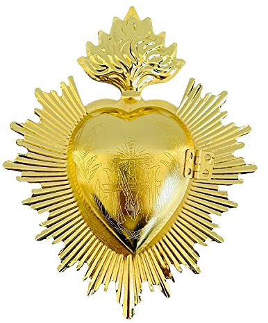 ESNOY Cuore sacro, ornamento da parete a forma di cuore in metallo dorato, decorazione eclettica messicana per la casa, regalo cattolico per Natale, decorazione con accento dorato, croce di Gesù da