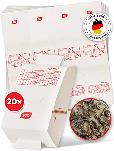 PIC Silberfischfalle 20x - 100% Giftfrei - Mittel gegen Silberfische mit Starkem Kleber - Für Haushalte mit Kindern & Haustieren - Effektiv gegen Papierfischchen zur Befallskontrolle