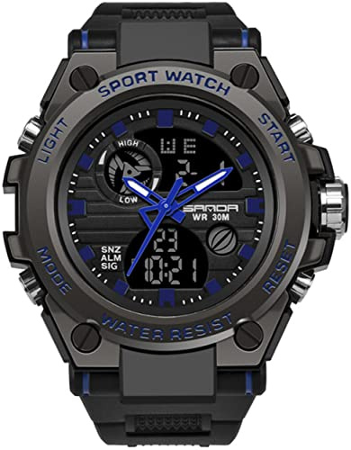 kieyeeno Reloj analógico digital para hombre, 30 m, impermeable, militar, deportivo, LED, con esfera ancha, color azul, militar, deportivo
