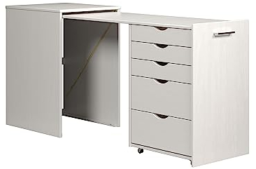 Inter-Furn Volterra Schreibtisch, kompakter Arbeitsplatz, Sekretär in Kiefer massiv weiß, ausziehbar, perfekte Home Office Lösung, (BxHxT) 57-165x 77 x 50 cm