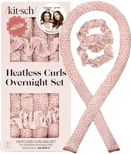 Kitsch Satin Heatless Curler Set - Micro Dot | Heatless Curls Overnight w/34 Hair Waver & 2 Satin Scrunchies, Comfortable Hair Curlers to Sleep in for Frizz-Free Hair