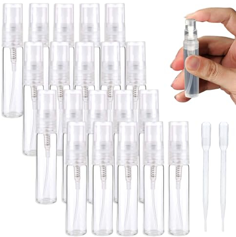 QttvbTna 20 Stück Mini-Parfumzerstäuber Sprühflasche 3ml, Transparent Parfüm Zerstäuberflaschen, Wiederholbar Zerstäuber aus Kunststoff Mit 2ml Pipette für Parfüm, Körperpflege Flüssigkeit, Kosmetik