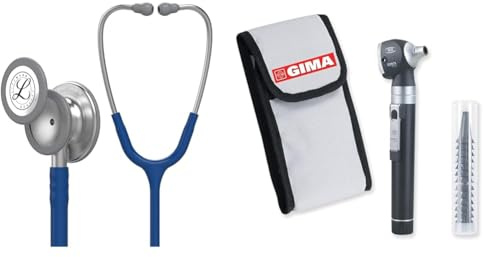 3M Littmann Stetoscopio per il monitoraggio Classic III, tubo auricolare blu navy, 69 cm, 5622 & GIMA - Otoscopio F.O. SIGMA-2,5V-xenologeno-in Bustina - Nero, Fornito Con 14 Speculum Monouso