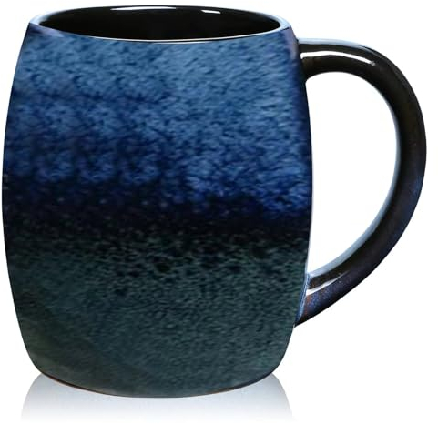 Grande tasse à café, 500 ml, tasse à cappuccino, tasse en céramique, tasse à café en porcelaine, bleu lisse, pour le bureau et la maison, passe au micro-ondes, passe au lave-vaisselle (Vert Encre)