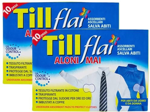 FEI FAN Assorbenti Ascellari Salva Abiti ALONI MAI, con Tessuto Filtrante in Cotone, Traspirante, Protegge dal Sudore per Ore Ed Ore, Imbustati a Coppie (Confezione da 10 Pezzi) (2 Confezioni)