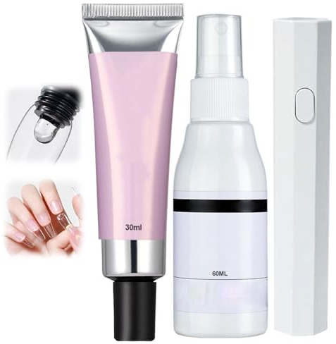Magic Solid Nail Glue Kit 3-In-1 Nail Art Kits, Nagelkleber für Kunstnägel, Glue Gel für Acryl Nagelspitzen Klebegel UV-Härtung zum Aufpressen von Nägeln, Nagelkleber für Kunstnägeln (1 set)