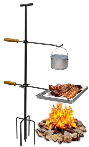 LBMED Removable Campfire Grill Grate, Stainless Steel Campfire Cooking Equipment with Upgraded 5-Prong Base and 360° Rotatable Swivel Grill Grate, Safe Hygienic Barbecue Experience, for Outdoor BBQ