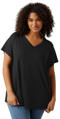 EVANS Curve Premium Ribbed Modal Blend T-Shirt - Women's - Plus Size Curve Black
