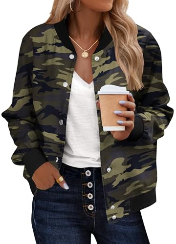 Zeagoo Women's Bomber Jacket Varsity Casual Lightweight Coat Camo Outerwear Trendy Concert School Outfits for Teachers L