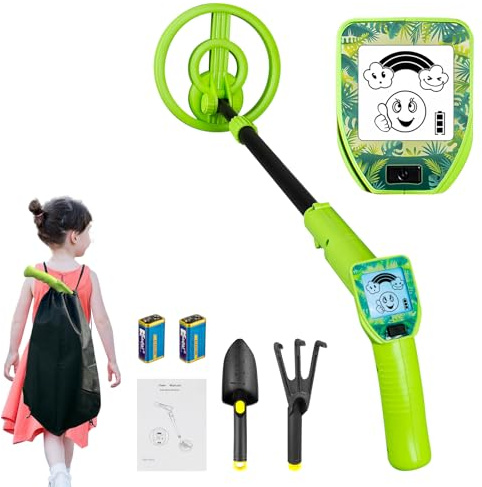 Metalldetektor Kinder Verstellbarer Kinder-Metalldetektor 60-86cm Wasserdichter Leichter mit LCD-Display, 6 '' Suchspule, Golddetektor mit Schaufel Rechen Erkundung im Freien