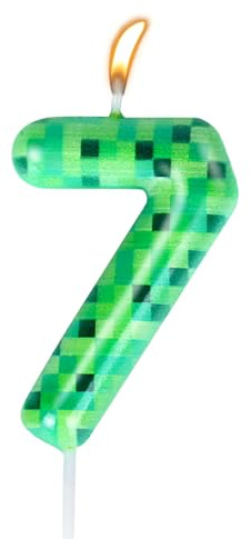 Pixel födelsedagsljus ljus, födelsedagsljus siffror 7, gröna pixel ljus födelsedag, TNT tårtdekoration, tecknad spel tårtdekoration, för födelsedag examen bröllop festtillbehör (nummer 7)