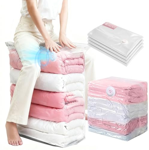 Chumix Sac Sous Vide Vetement aspirateur Cube Lot de 4 Très grand-XXL(80×100×38cm)Gain place de Sac rangement sous vide aspirateur, convient pour les vêtements, les couettes en duvet et les oreillers