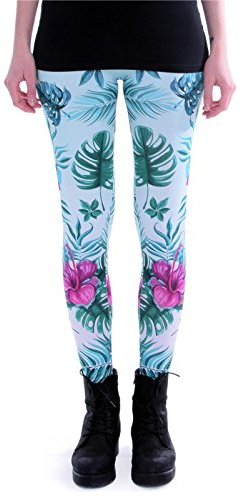 cosey - Bedruckte Bunte Leggins (Einheitsgröße) Verschiedene Leggings Designs, Tropfenpflanzen, Einheitsgröße