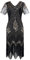 Gatsby 1920s Flapper Dress Women Vintage Sequin Fringe Beaded Art Deco Fancy Dress with Sleeve for Party Prom Black Gold(Size: XL=UK 18 | EU 46)