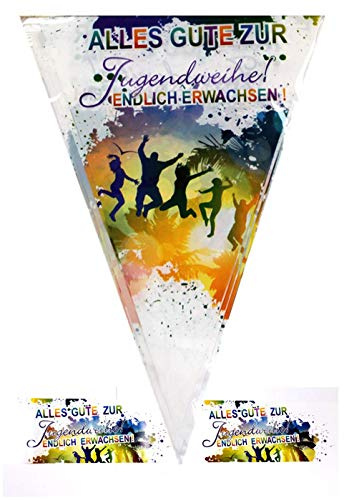 Jugendweihe Deko Wimpelkette XXL 10m - Wetterfeste Wimpelkette für Garten & Saal - Bunter Alles Gute zur Jugendweihe Aufdruck - Reißfeste Party Dekoration für Jungen & Mädchen - Endlich Erwachsen