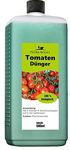 Konfitee Tomaten Dünger Flora Boost 500ml I Für bis zu 100L Gießwasser I Dünger für Tomaten- & Gemüsepflanzen I Flüssiger Blatt- & Wurzeldünger I 100% natürlicher Pflanzendünger