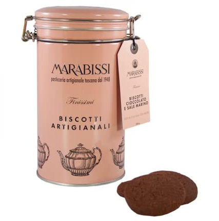 Marabissi® | Biscotti Artigianali Cioccolato e Sale Marino | Lattina Metallo Biscotti Cioccolato & Sale - 1 x 200 Gr