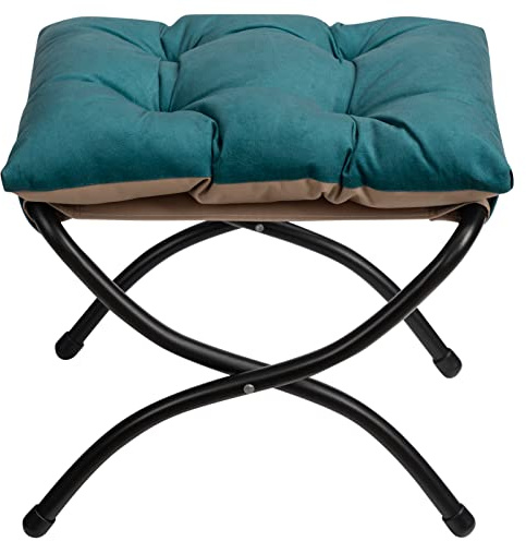 HollyHOME Foot Stool Foldable Footstool Folding Footstools for Living Room Garden Balcony Foot Rest Small Ottoman with Metal Legs, Peacock Blue