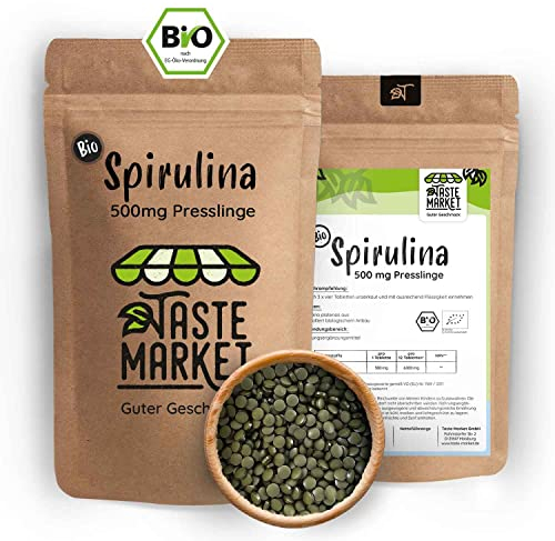 BIO Spirulina Presslinge | 2.000 Tabletten á 500mg Spirulina | 1 kg | 100% reine Algen Tabletten ohne Zusätze | Vegan | Taste Market