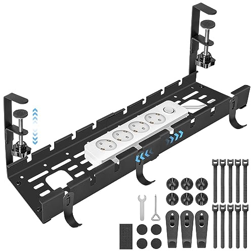GUOOUG Organizador Cables Escritorio Retráctiles de 28,5CM a 55CM, Bandeja Cables Escritorio sin Taladrar, Gestión de Cables Debajo del Escritorio, Cesta de Bandeja de Cables para Hogar u Oficina