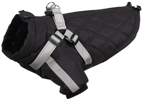 CITÉTOILE Warmer Hundemantel mit Geschirr, Winddichte Rautenförmige Hundejacke für Kaltes Wetter, Winter Hundebekleidung mit Reißverschlüssen und Lockeren Bündchen für Kleine Mittlere Große Hunde, S