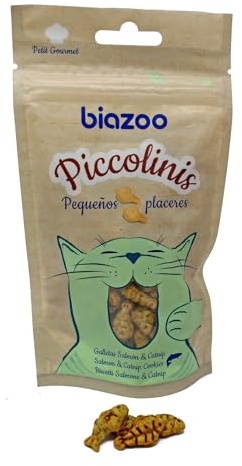 Biazoo - Bocaditos Galletas con Salmón 50g. Pack de 12 Unidades. Snack para Gatos.