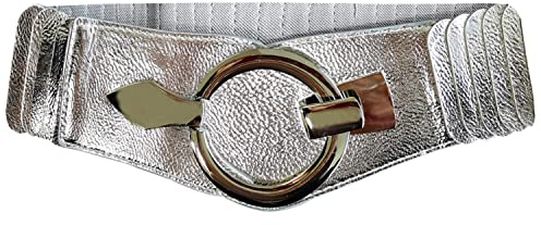 Glamexx24 elastiskt midjebälte för kvinnor 6 cm brett höftbälte med silverring, Silver1, Taillenweite 75cm-110cm