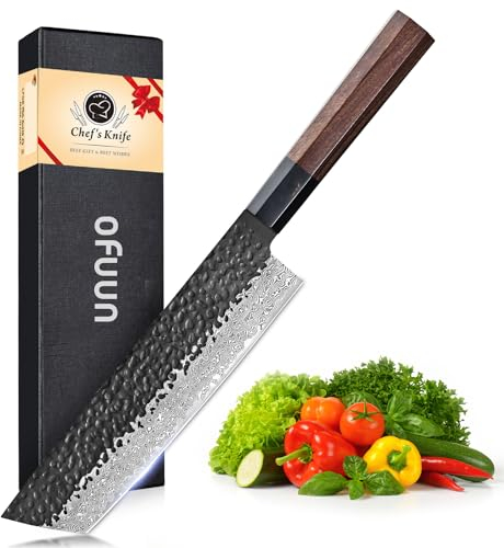 oFuun Coltello da Cucina Nakiri Professionale 18 cm, Coltello da Chef Giapponese Damasco, Coltello in Acciaio Inossidabile ad Alto Tenore di Carbonio VG-10, Manico in Palissandro e Confezione Regalo