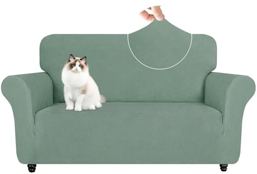 YSTELLAA Stretchigt Sofföverdrag Med Armstöd 2-Sits, Elastiskt Soffskydd Universell, Pet Soff Cover Töjbart Överdrag, Modernt Soffskydd Jacquard, Avtagbar Halkfri Fåtöljöverdrag, Ljusgrön