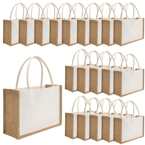 YOUKE OLA 20 Pack Burlap Tote Bags Jute Tote Bags Reusable Water Resistant Beach Bag Blank Canvas Grocery Bag for Women Bridesmaid Wedding Gift DIY 12.6 x 8.3 x 5.1 Inch