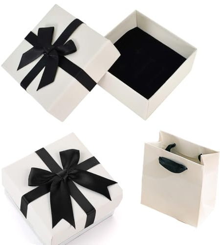 FRTAOOP 2 Stück Schmuck Geschenkbox, Geschenkbox mit Deckel, Geschenkkarton mit Schleife, für Kette, Ring, Ohrringe (Weiß)