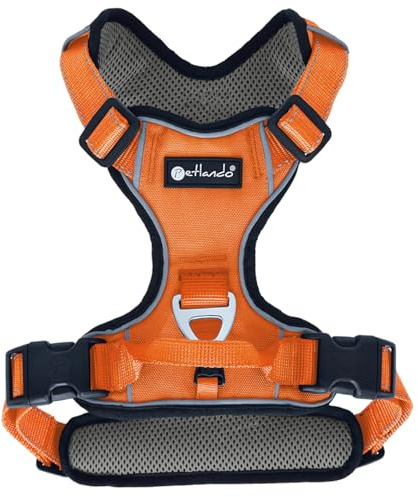 Petlando Outdoor-Hundebrustgeschirr Orange L mit reflektierenden Streifen (Brustumfang 68-82 cm, Halsumfang 48-62 cm)