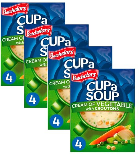Official Batchelor Cup a Soup Cream of Vegetables with Croutons 16 Sachets, 4 Boxes | Cuppa Soup for Lunch or Dinner, Delicous Cup a soup full of nutrients