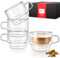 glastal 4 Pack 350ml Double Walled Coffee Cups Glasses Mugs, Stackable Glass Coffee Cups with Handle, Cappuccino Latte Macchiato Glasses Cups for Coffee Tea Milk Juice Ice Cream (Set of 4)