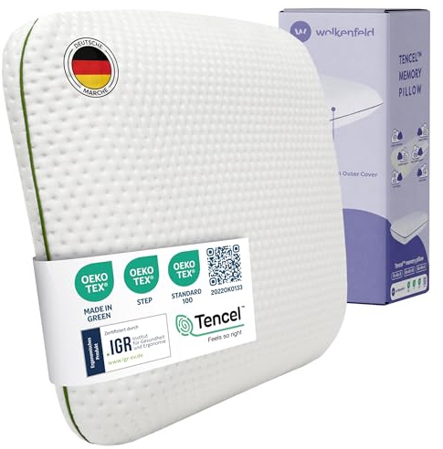 Wolkenfeld Almohada Cuna 60x40x6 para Niños Mayores de 2 Años - Almohada Niños Suave y Transpirable para un Sueño Seguro - Memory Foam Natural Oeko-Tex - Funda Hipoalergénica de Fibra Tencel